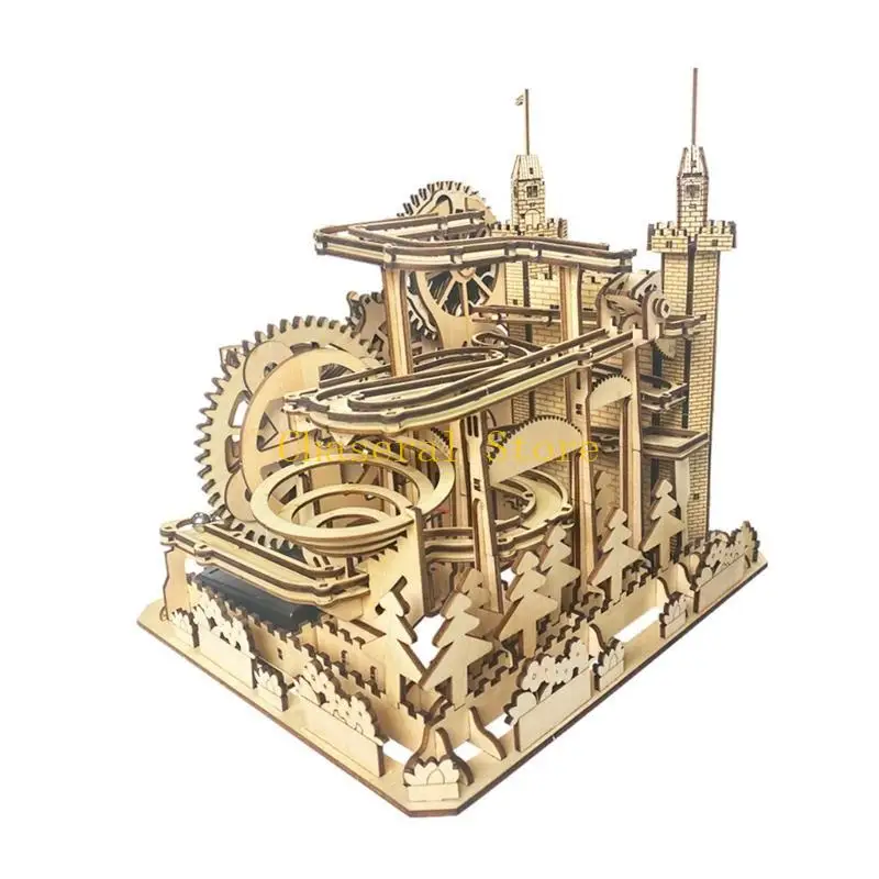E7CE DIY 예술적 성 및 궤도 대리석 실행 애호가를위한 모델 조립 장난감 나무 궤도 대리석 실행 장난감