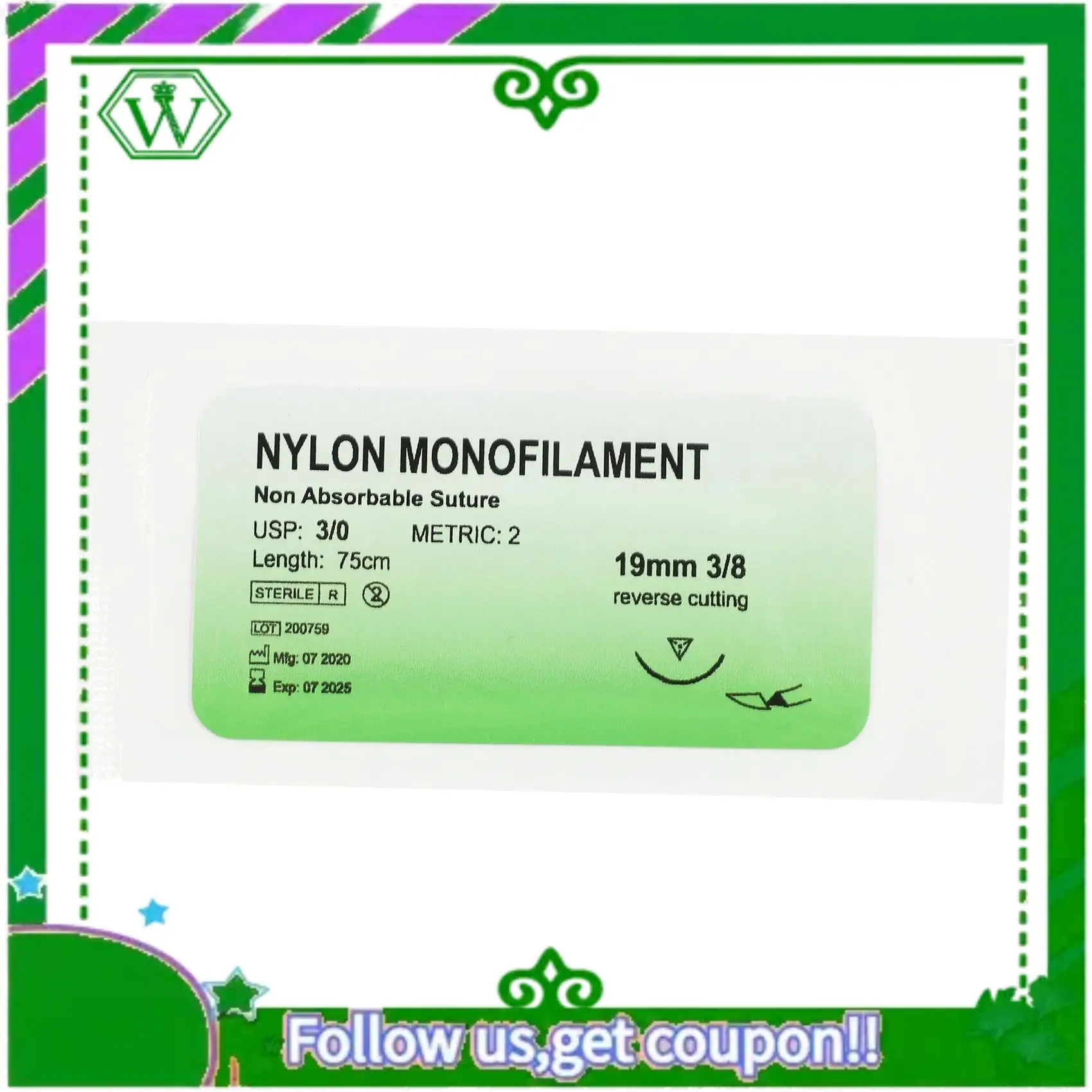 ABIK-24 Pcs/Set Needle Suture Nylon Monofilament Thread Suture Practice Kit 3/0