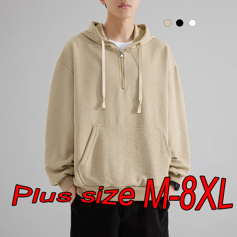 

Plus Size Hoodie for Men 5xl 6xl 7xl 8xl Spring and Autumn Half-zipper Youth Long-sleeved Trendy Fat Loose Casual Sports Jacket