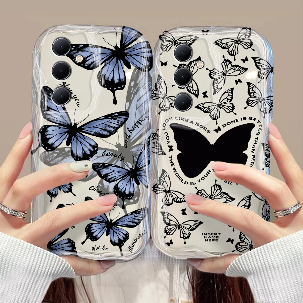 Cute Retro 3D Butterfly Pink 3D Wave Phone Case For OPPO Reno 11 F 8 T 7 Z 6 5 4 Pro F23 F11 F9 4G 5G Soft Silicone Back Cover