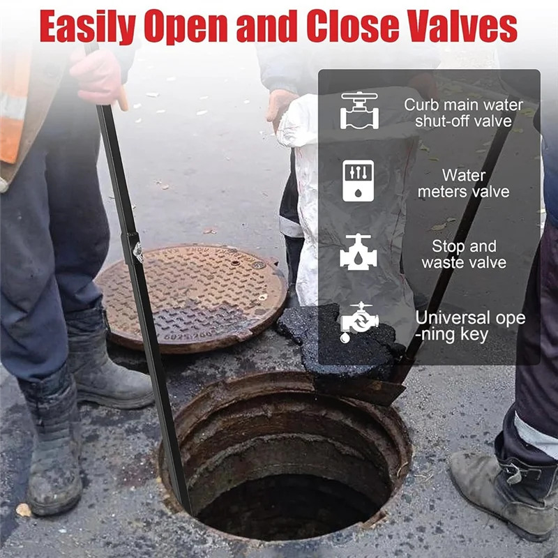 AT05-Water Meter Key With 4-Way Utility Key Water Shut Off Tool Valve Shutoff Key Tool For Main Water Meter