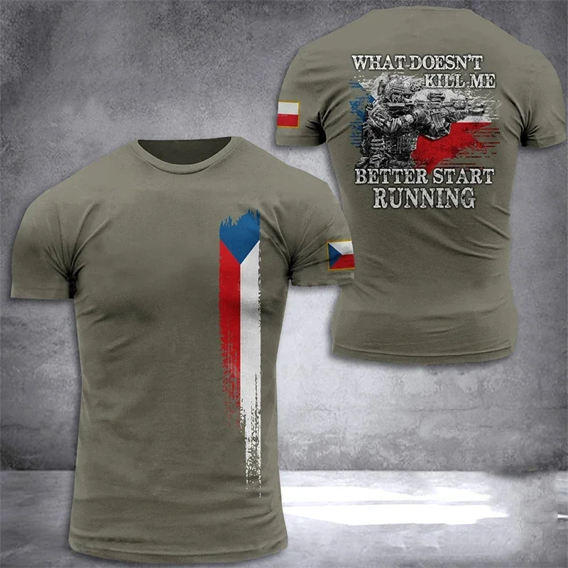 Czech Army T Shirt for Men Veteran Camouflage T-Shirt Tops 3D CZECH National Flag Print Tshirt Soldiers Forest Camo Tactical Tee