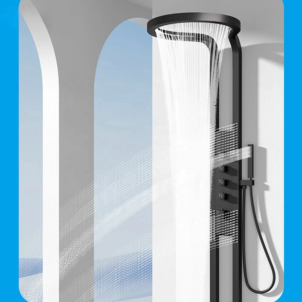 Luxury bathroom waterfall shower set Tiktok hot sale design black shower set mixer YX165TB