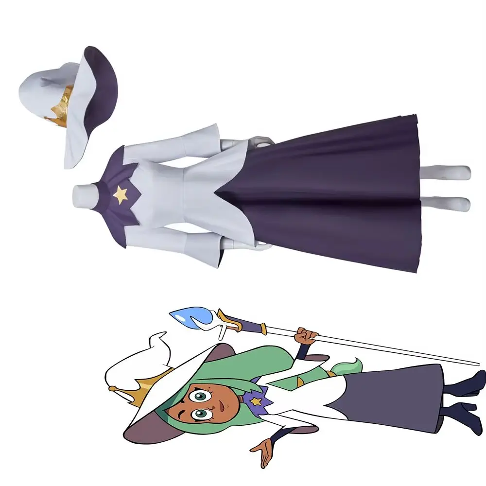 

Anime The Owl Cosplay House Costume Azura White Purple Skirts Uniform Suit with Hat Halloween Witch Dress Party Ball Gown