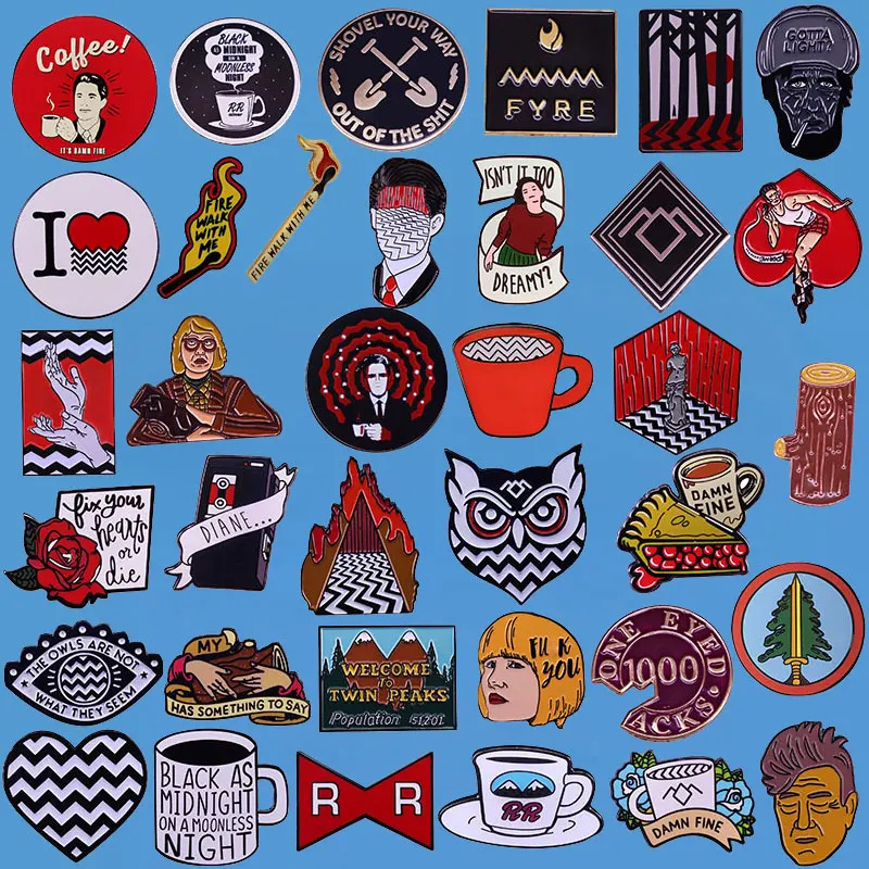 

Twin Peaks TV Enamel Pin Lapel Pins for Backpacks Brooches Comedy Cartoon Badges for Clothes Jewelry Gifts for Friends
