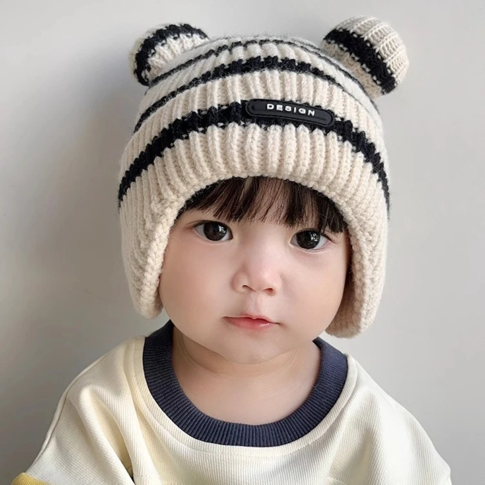 Cappello lavorato a maglia per bambini Paraorecchie invernale a strisce di gatto Morbido e caldo cappello a vento per il tempo libero Prodotti per bambini Regalo di compleanno unisex