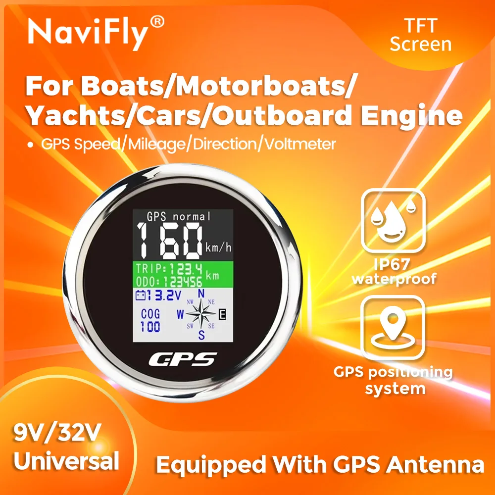 

GPS-антенна NAVIFLY с спидометром для лодок/моторных лодок/яхт/автомобилей/подвесных моторов, TFT-экран, 9В/32В, универсальная, IP67, водонепроницаемая
