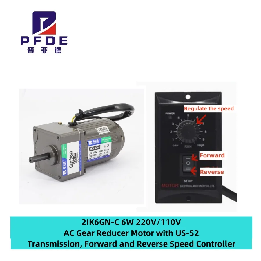 

6 Вт, 220 В/110 В, 50-60 Гц, мотор-редуктор переменного тока с коробкой передач US-52, регулятор скорости вперед и назад, однофазный CW CCW