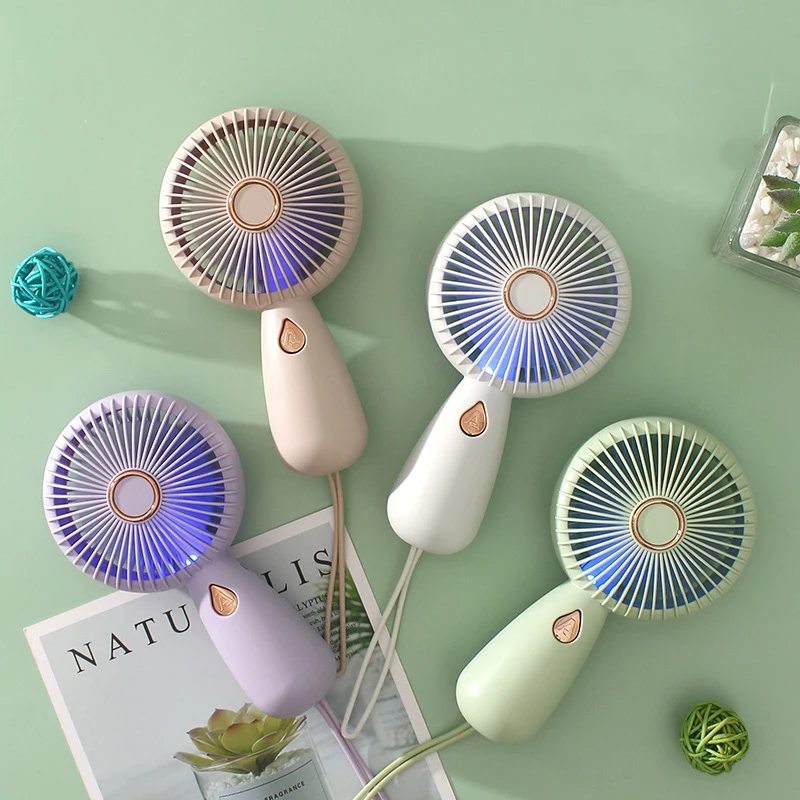 Mini Portable Handheld Fan 3 Blade Silent Fan Outdoor Type-C Port Charge 3-Speed Adjustment Desktop Fans Natural Wind With Light