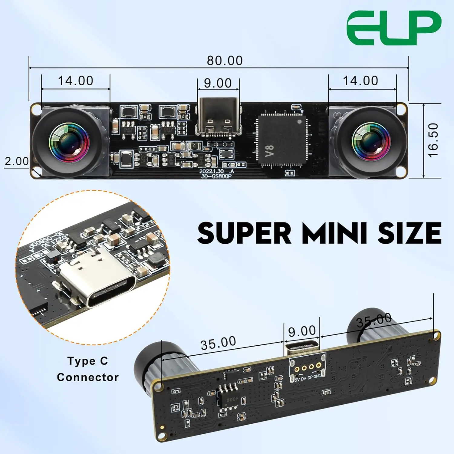 ELP 800P 120fps Global Shutter USB Camera Module Monochrome Dual Lens Synchronization 3D Stereo Webcam 210fps Golf Swing Camera