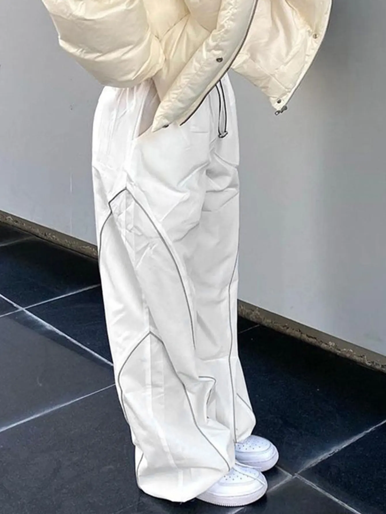 بنطال كاجوال مستقيم الساق بطول كامل يناسب منتصف الخصر ملابس سفلية نسائية مريحة فضفاضة بنطلون عصري كاجوال