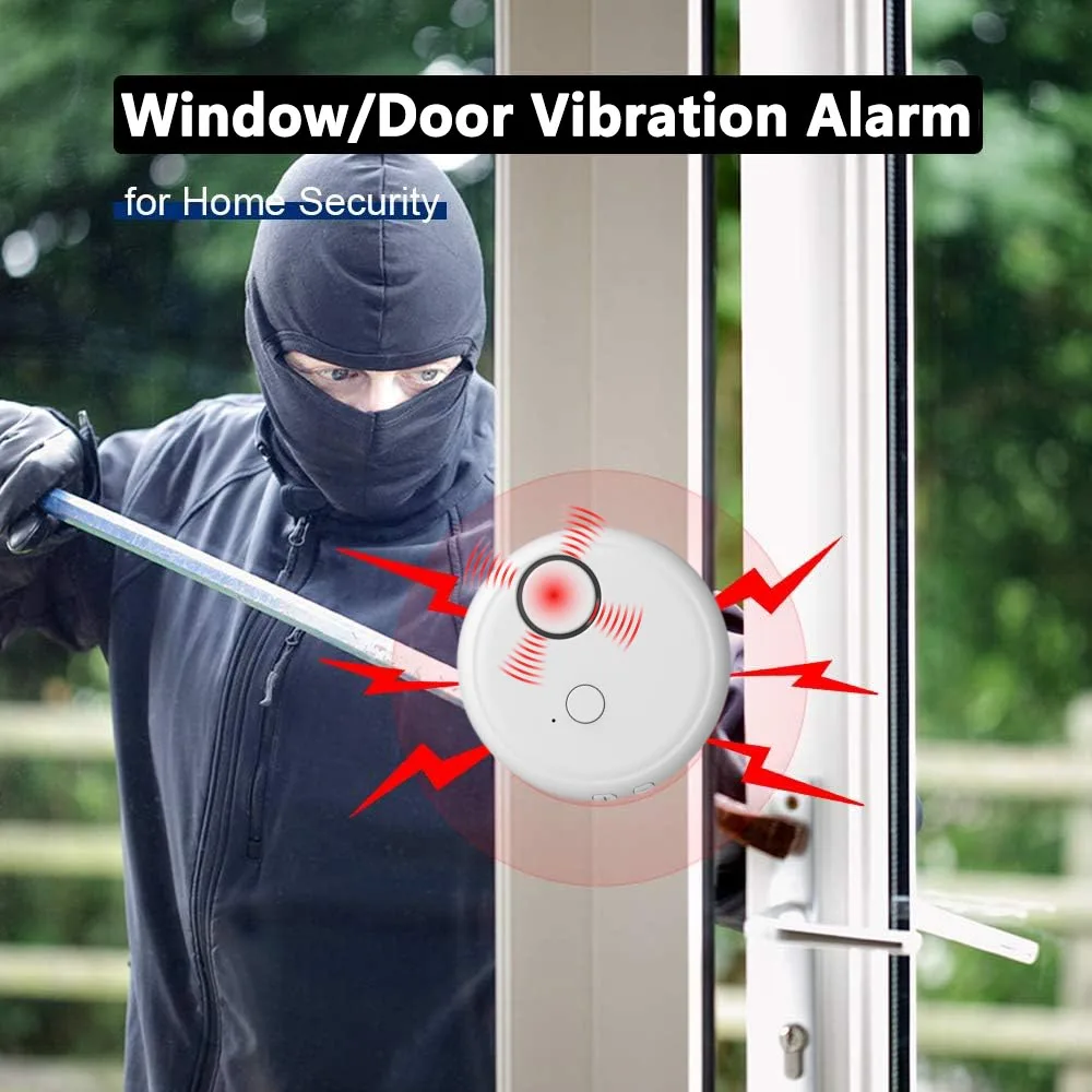 Window/Door Alarm System with 0-130DB Sound Glass Break Sensor 5-Level Adjustable Vibration Sensitivity AAA Battery Included
