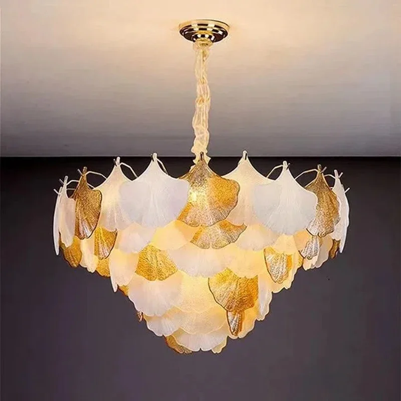 Living Room Chandelier Creative Luxury Hall Hanging Lamp Post-modern Restaurant Bar Lighting Designer Ginkgo Leaf Indoor Decor