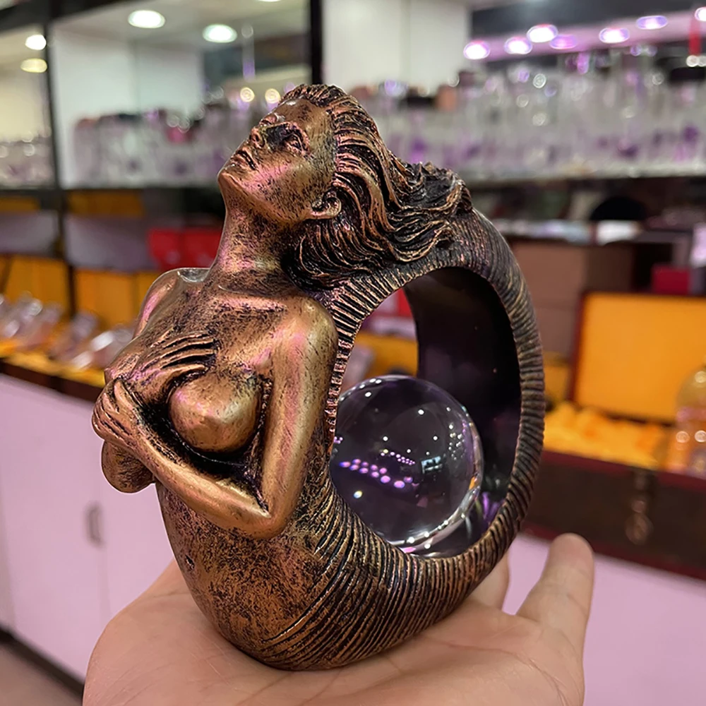 Ancient Spirit Angel Mermaid Desktop Statue Figurines Ornament Resin Display Stand for Crystal Ball Holder Fengshui Collections