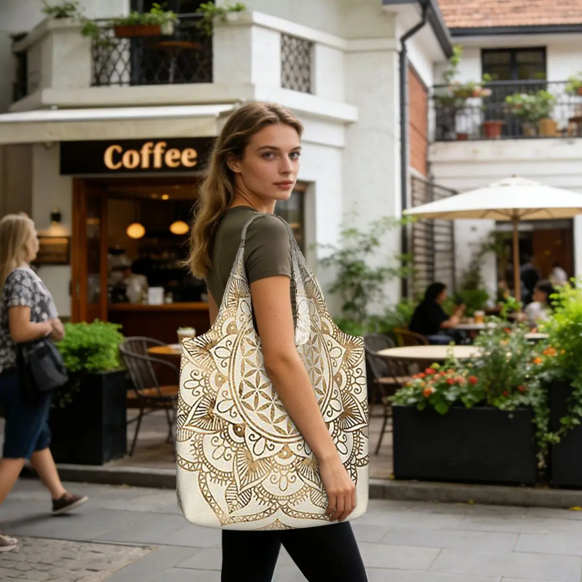 Flower Of Life In Lotus - Pastel Golds And Canv Shopping Tote Bag Canvas Large Capacity Shoulder Bags Shopper Grocery Handbag