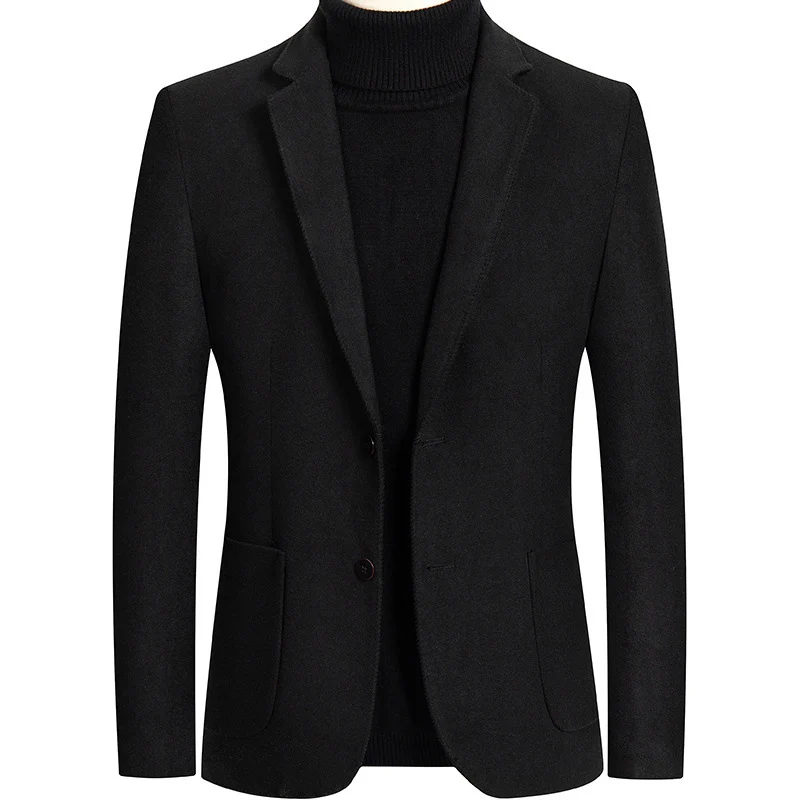 BROWON Brand 2024 New Autumn Formal Woolen Overcoat Mens Wedding Pocket Business Casual Blazer for Male Korean Fashion Coat