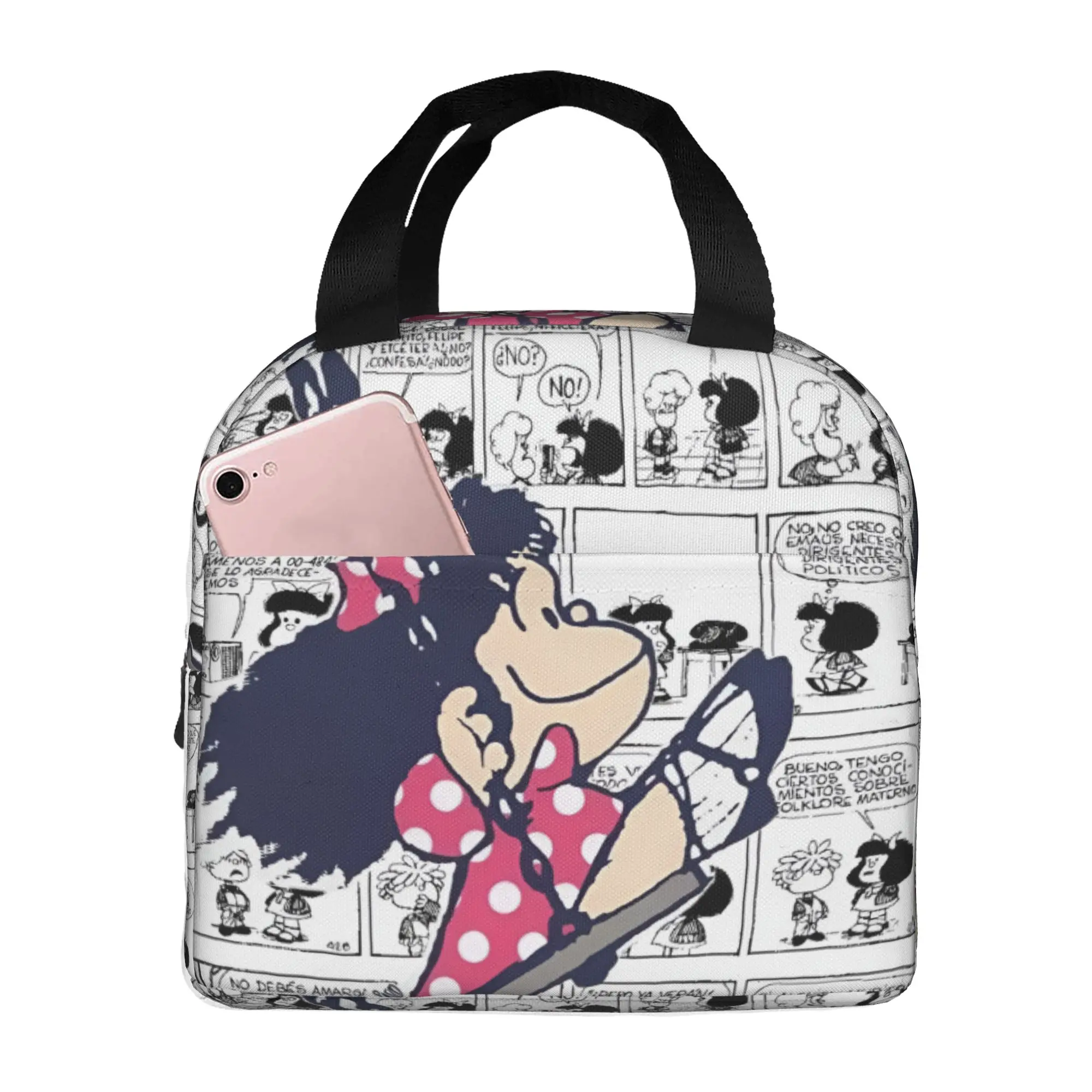 M-Mafaldas Resuable Lunch Boxes for Women Multifunction Quino Manga Cartoon Cooler Thermal Food Insulated Lunch Bag School