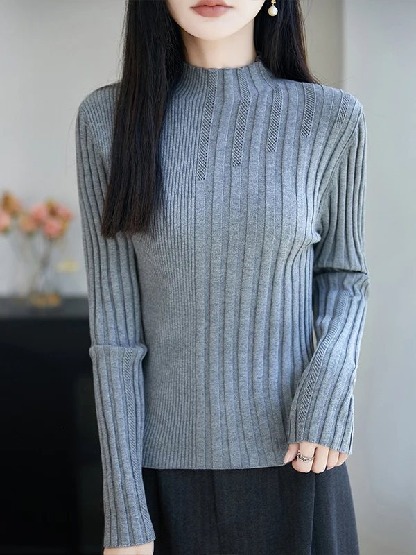 100% Pure Cotton Half High Neck Long Sleeve Women's Knitwear Slim Fit Inner Wear Stylish Sweater Top Base Layer Commute Style