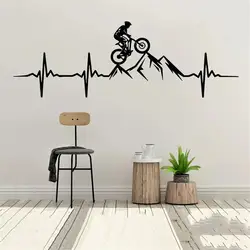 1 pc mountain bike heartbeat Wall Sticker Self Adhesive Vinyl Waterproof Wall Art Decal For Kids Rooms Diy Home Decoration