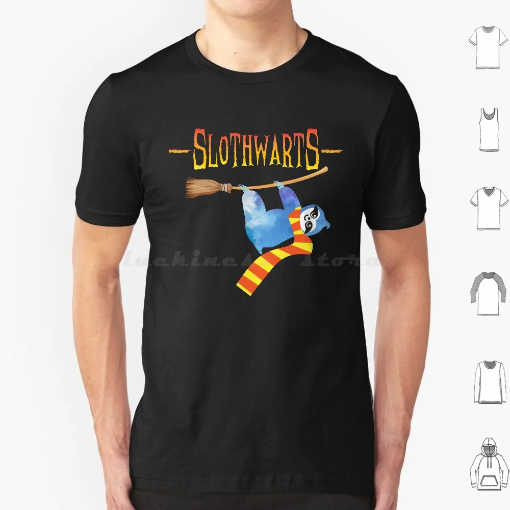 Slothwarts , Sloth On A Broom T Shirt Big Size 100% Cotton Sloth Broom Broomstick Witch Wizard Lazy Lazy Day Magic School Of