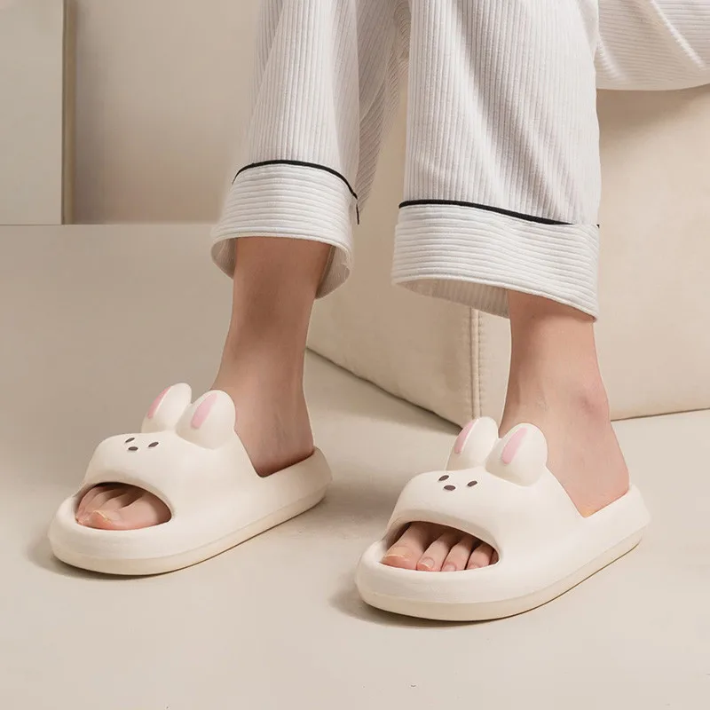 Cartoon Rabbit Slippers Women Men Couples House Slides Shower Beach Sandals Soft EVA Thick Sole Cute Bathroom Non Slip Shoes