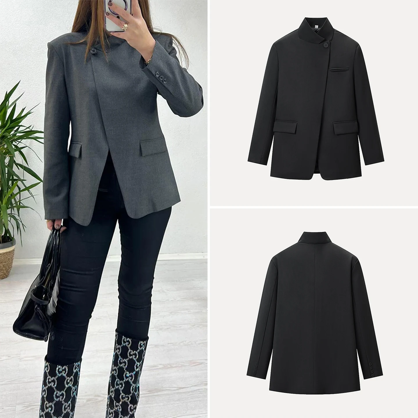 

Fashionable Long Sleeve Loose Fit Stand Collar Women's Suit Jacket Spring 2026 Elegant Personality Versatile Outerwear