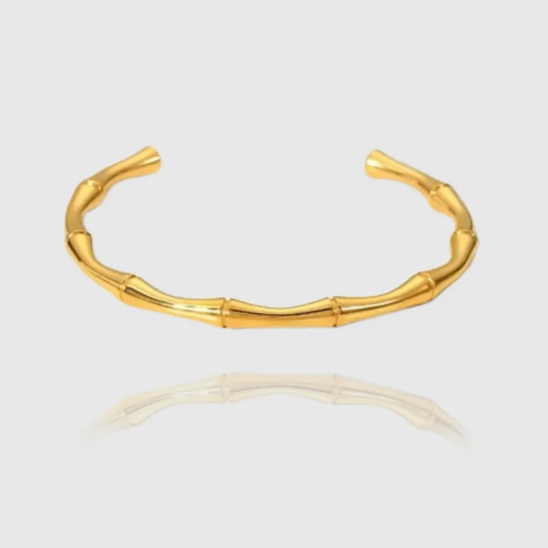 

Simple Stainless Steel Gold Color Bamboo Joint Bangles Trend Bracelet For Women Men Romantic Party Gift Fashion Jewelry