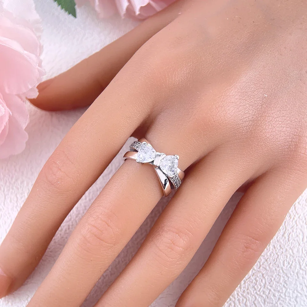 Bague à gros nœud papillon scintillant en argent 925, accessoires de charme originaux pour femmes, bijoux de luxe, cadeaux fins, nouvelle collection