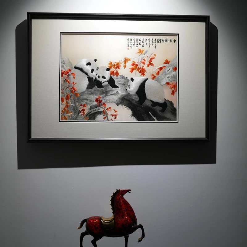 

Pure handmade finished panda embroidery boutique living room entrance decoration hanging painting