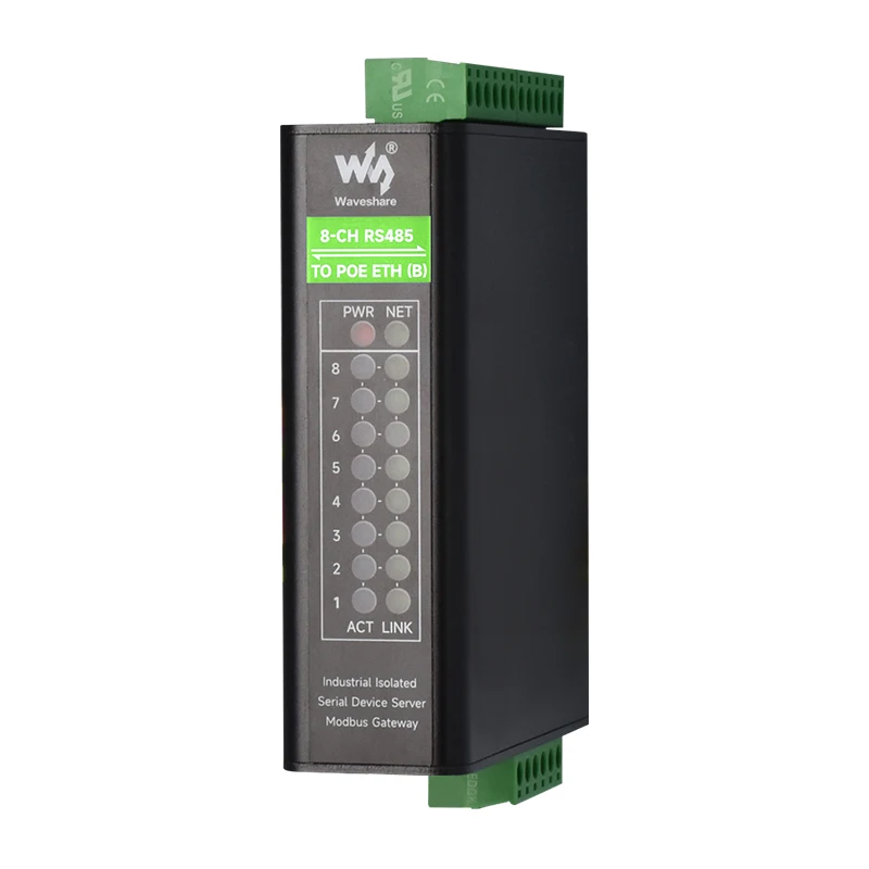 Waveshare 8-Ch RS485 Ke RJ45 Ethernet Serial Server, 8 Saluran RS485 Operasi Independen, Industri Terisolasi Yang Dipasang Di Rel