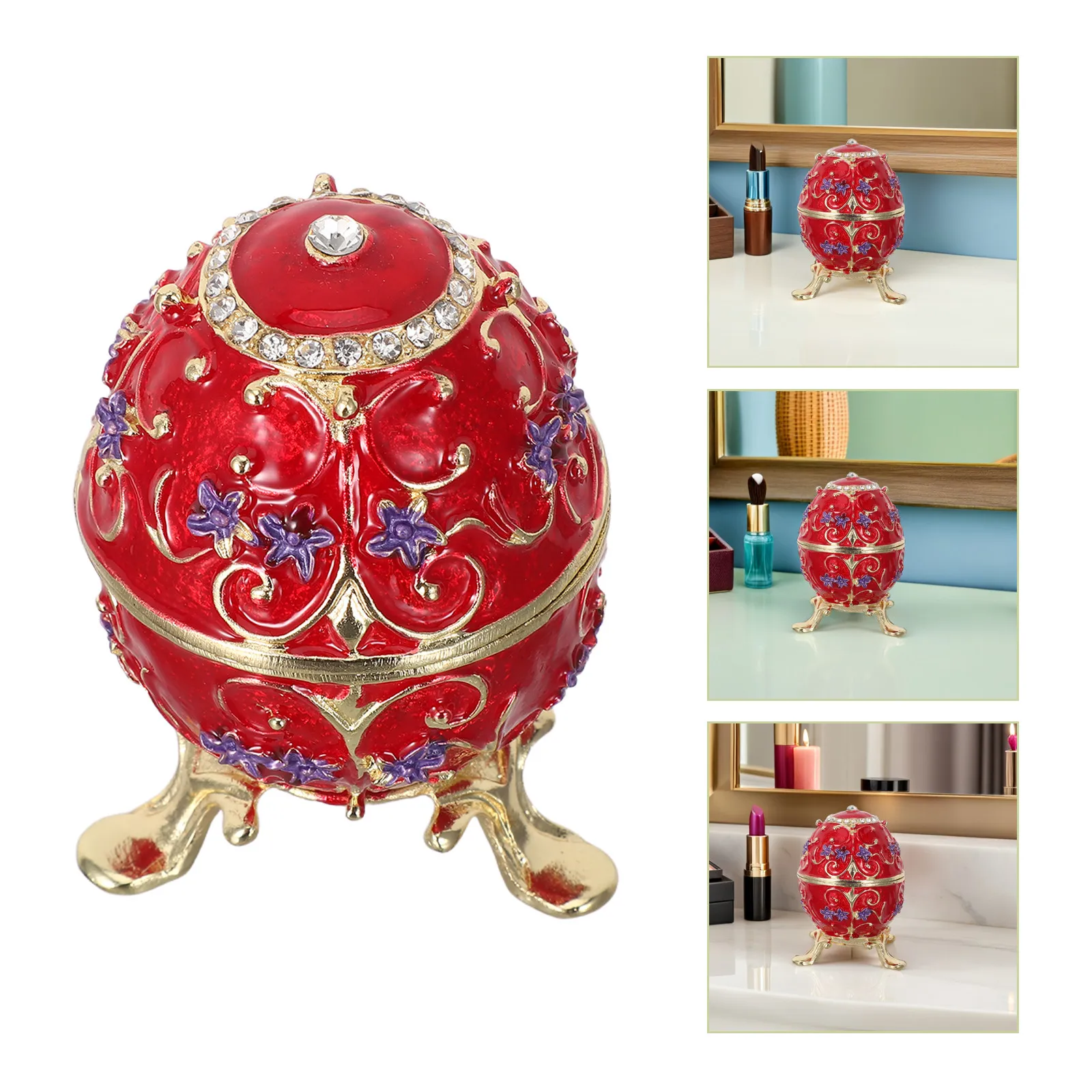 

Enamel Egg Trinket Box Vintage Jewelry Organizer European Style Metal Hinged Keepsake Decor Vintage Jewelry Box