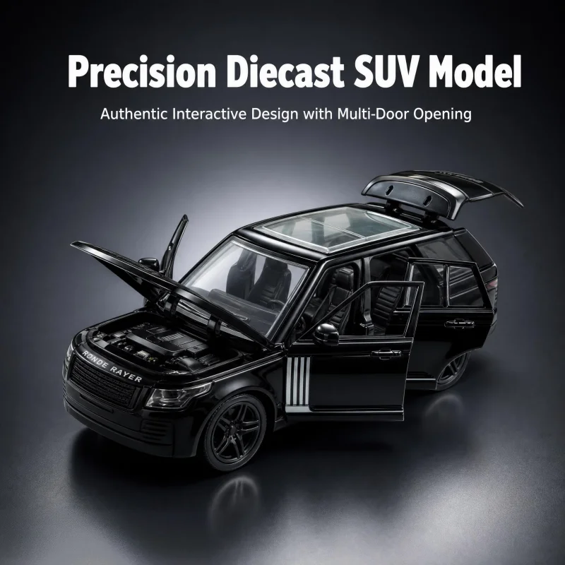 1/36 Scale Alloy Car Model, Black Luxury Off-Road Die-Cast Vehicle, Retro-Style Realistic Multi-Door Convertible with Opening Do
