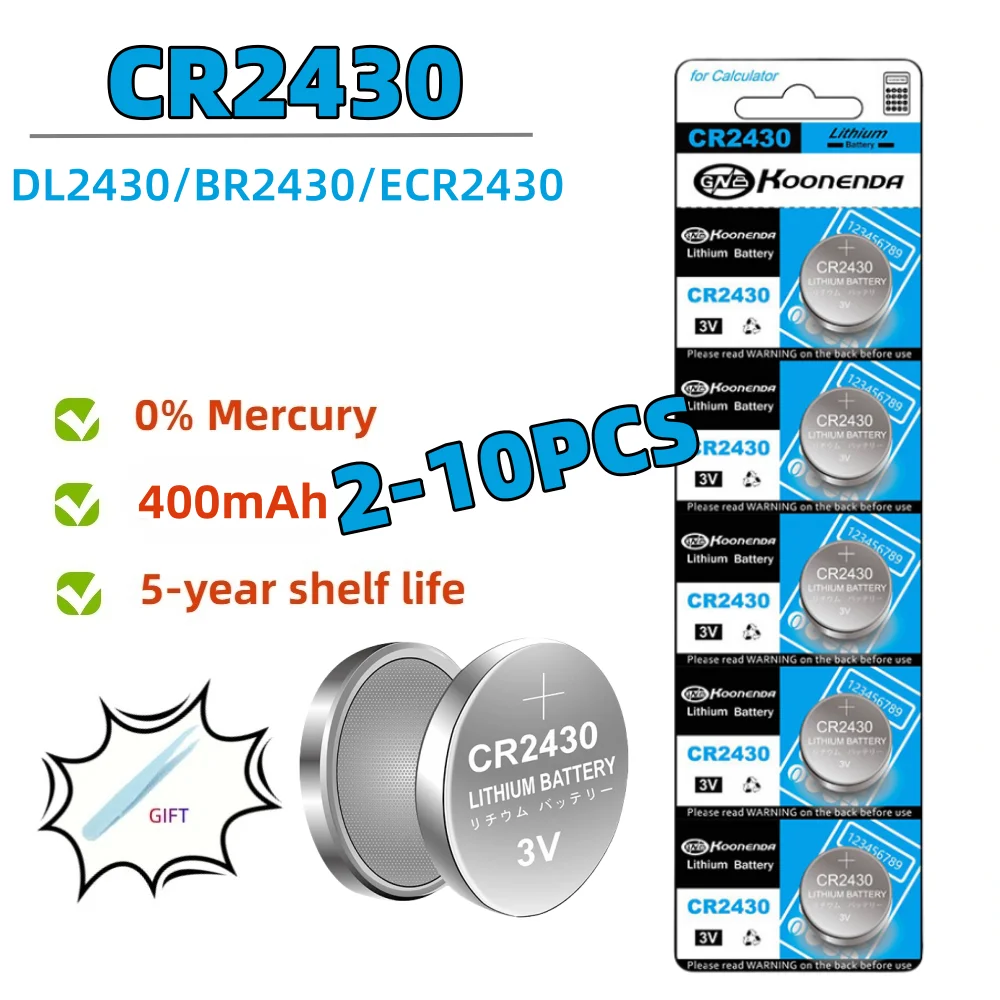 NEW 2-10PCS CR2430 3V 400mAh Lithium Battery DL2430 BR2430 Button Coin Batteries for Key Fob Watch Alarm Clock Car Remote Contro