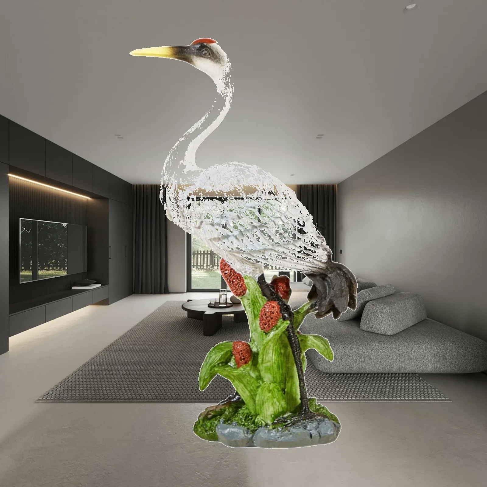 Resin Crane Bird Statue Garden Sculpture Animal Figurine for Outdoor Lawn Patio Courtyard Decor Farmhouse Landscape Tabletop