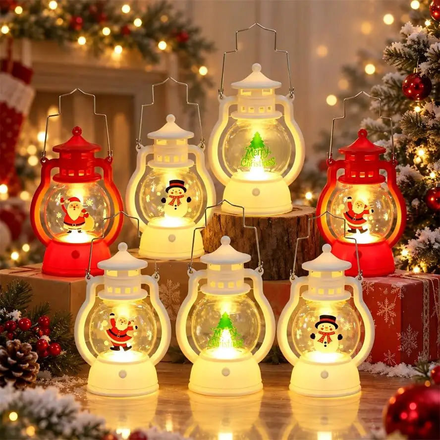 LED Christmas Ornaments with Battery LED Lantern Light Home Decoration Atmosphere Lighting Christmas Snowman Christmas Tree