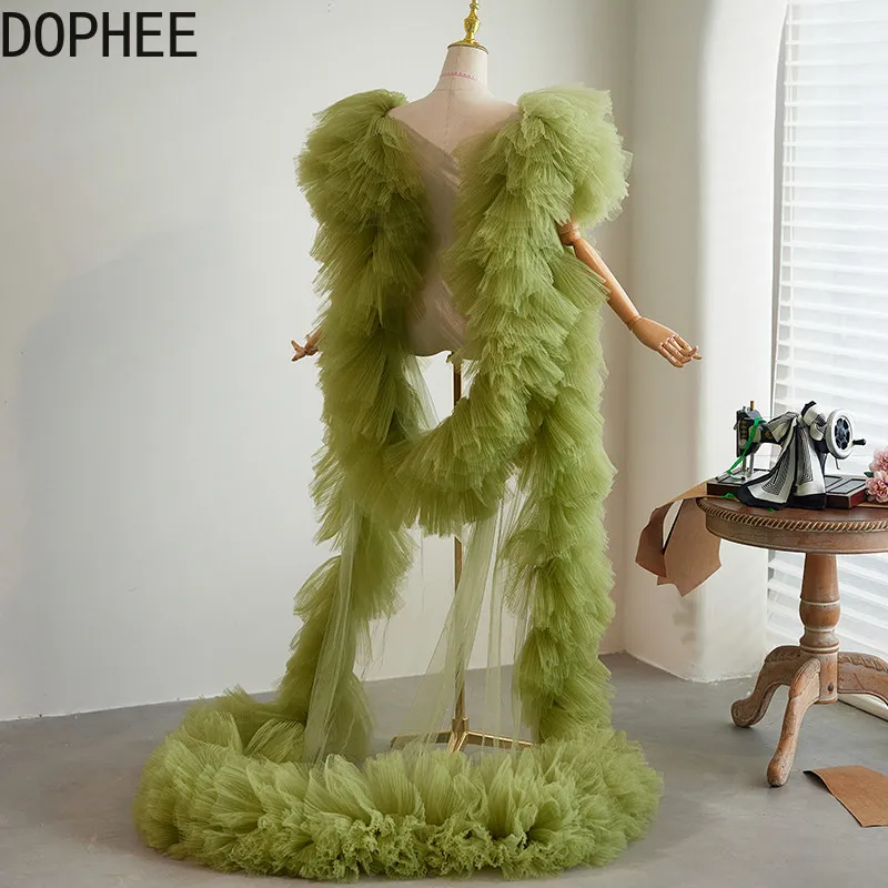 Original Green Evening Gown Shawl High-end Handmade DIY Accessories Host Annual Meeting Accessories Photography Big Tail Fairy