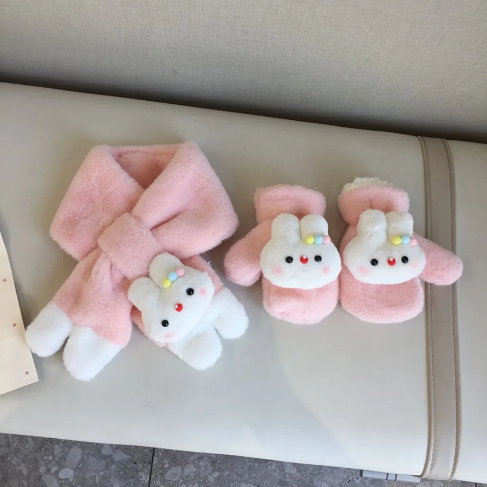 

Fashionable Rabbit Scarf Glove Sets Cartoon Pattern Soft Scarf Thickening Winter Warm Neck Scarf Children Wear