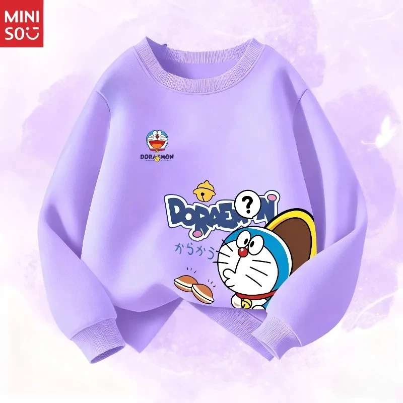 

Miniso New Children's Clothing Kids Cartoon Print Hoodie Boys Fall Winter Loose Sleeve Fleece Lined Casual Top