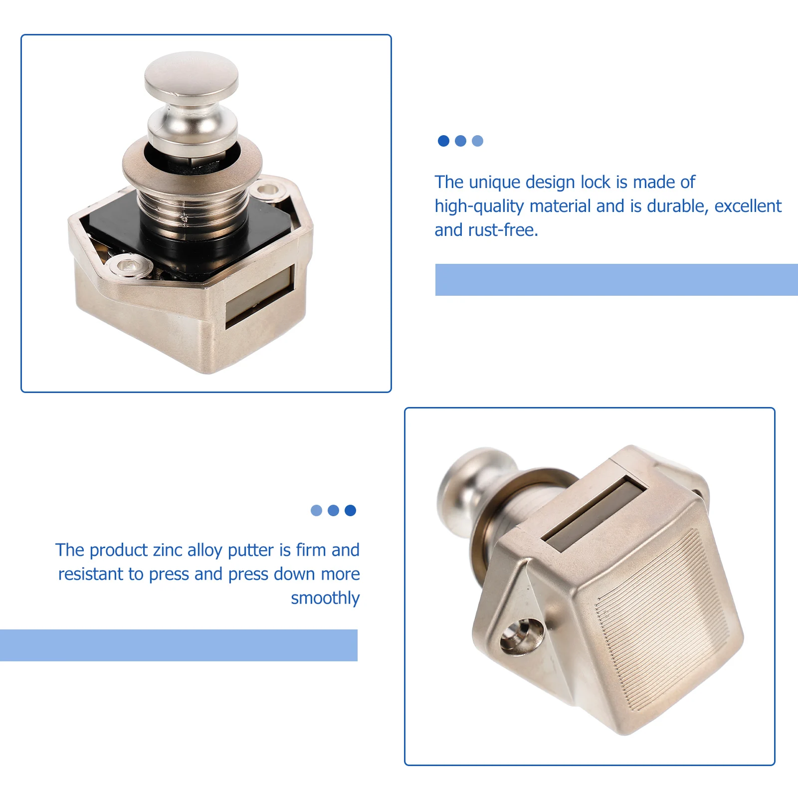 Handle Lock RV Drawer Cabinet Push Latch Keyless Zinc Alloy ABS Camper Caravan Knob Door Metal Locks Easy Safe Reliable Hardware