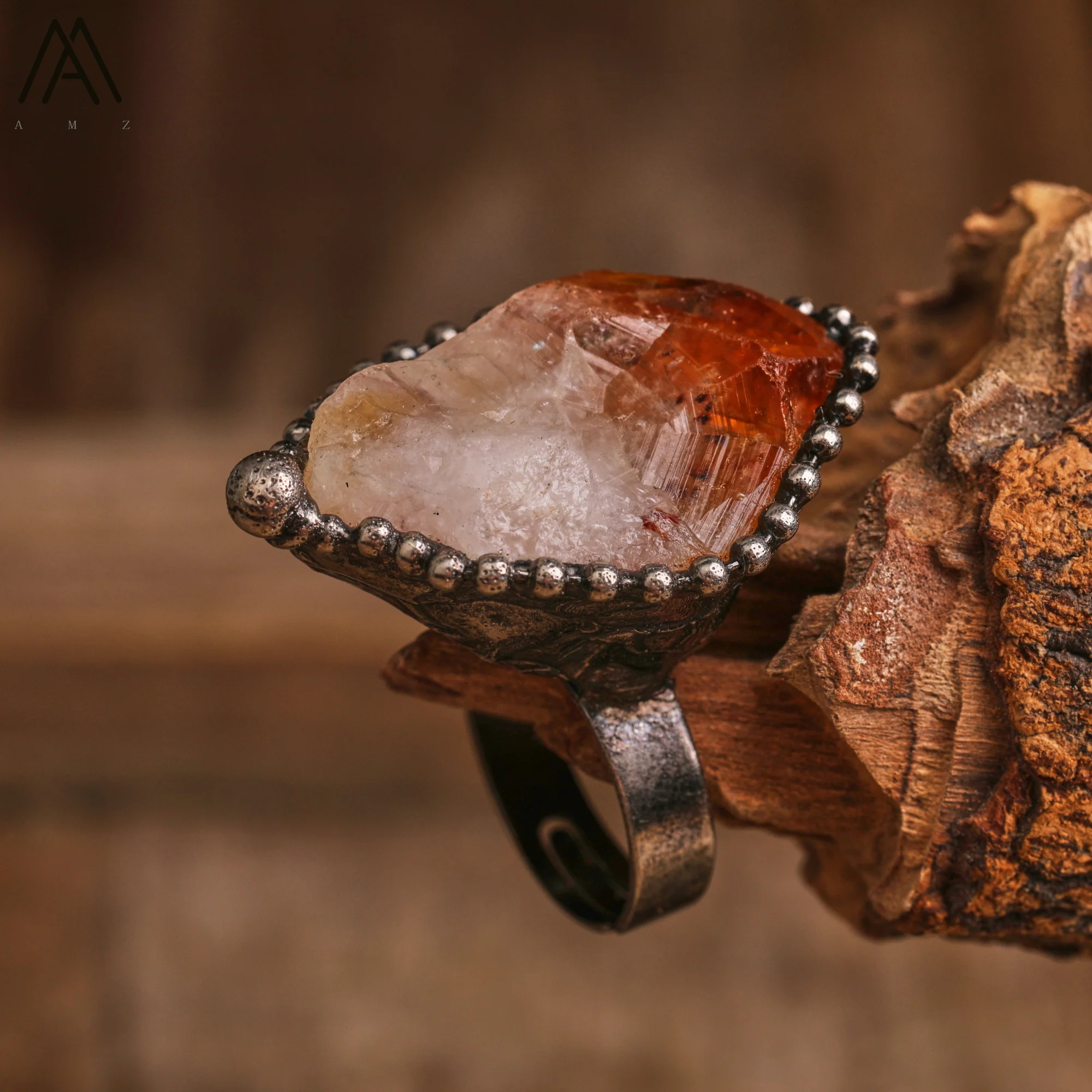 Raw Citrine Quartz Adjustable Rings Antique Bronze Plated Gemstone Vintage Ring Women Witch Energy Jewelry Wholesales