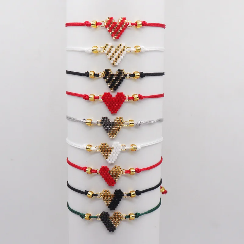 New European and American fashion splicing miyuki bracelet colored bohemian peach heart small glass rice bead bracelet