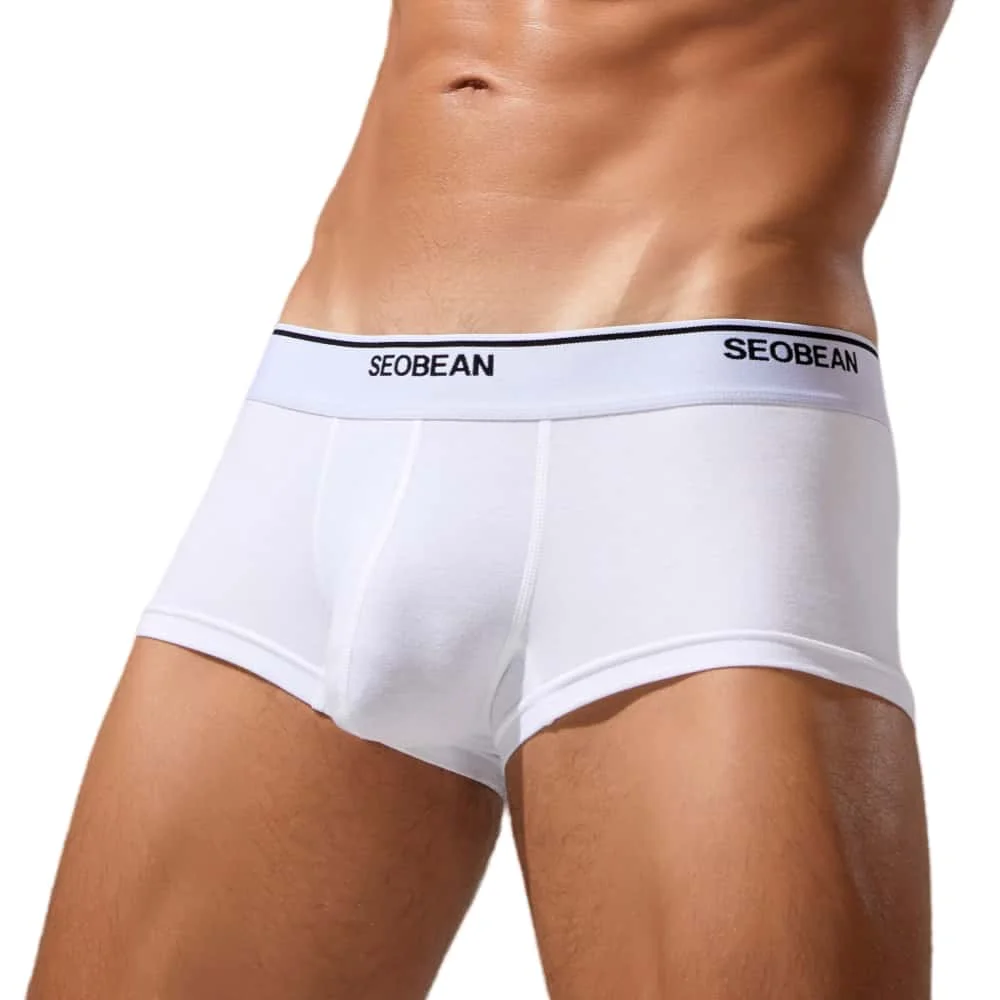 SEOBEAN Mens Underwear Cotton Solid Boxers Fashion Belt with Logo Breathable Underwear Trunks Sexy Underpants Men Boxer Shorts