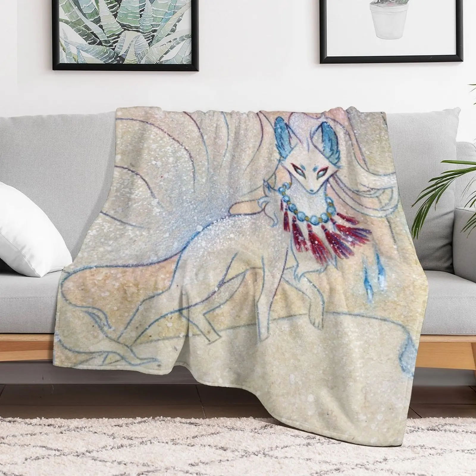 Winter Twilight Kitsune Guardian Throw Blanket anime Flannels Soft Plush Plaid christmas gifts Blankets