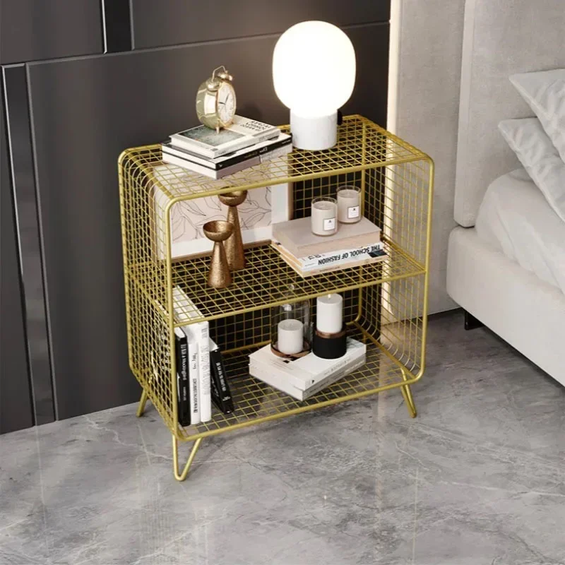 European Light Luxury Gold Bedside Table Small Wind Storage Cabinet Bedroom Household Simple Coffee Table Basse Furniture