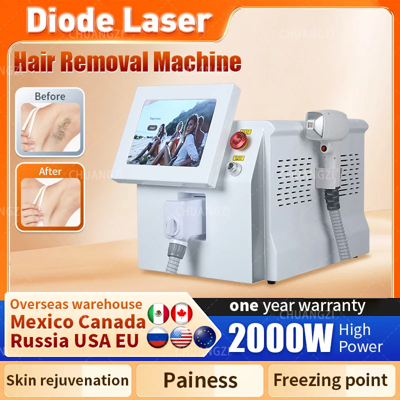 Newest 2000W High Power 3 Wavelength Ice Platinum Removal Hair CE 755 808 1064nm Diode Hair Removal Laser-Machine Beauty Salon