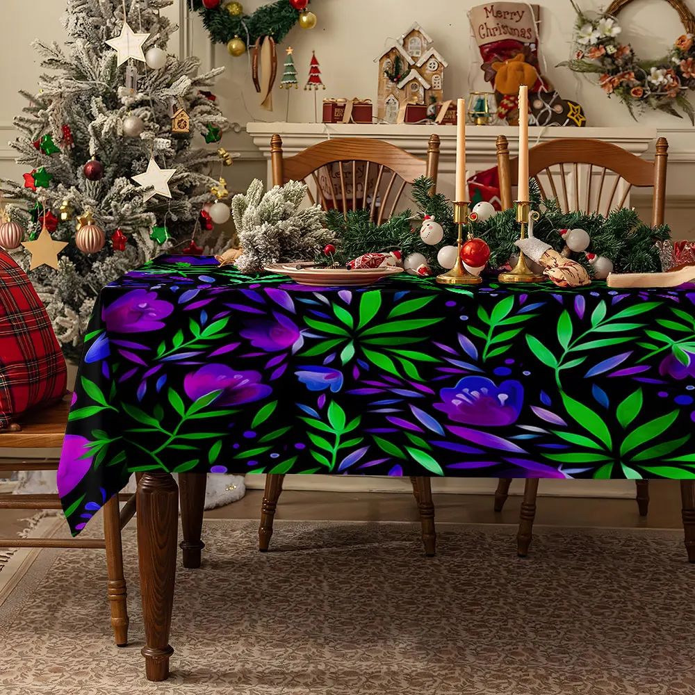Neon Pink Winter Lakeside Waterproof table cloth, splash-proof tablecloth, for party, Halloween, Christmas, dining, camping