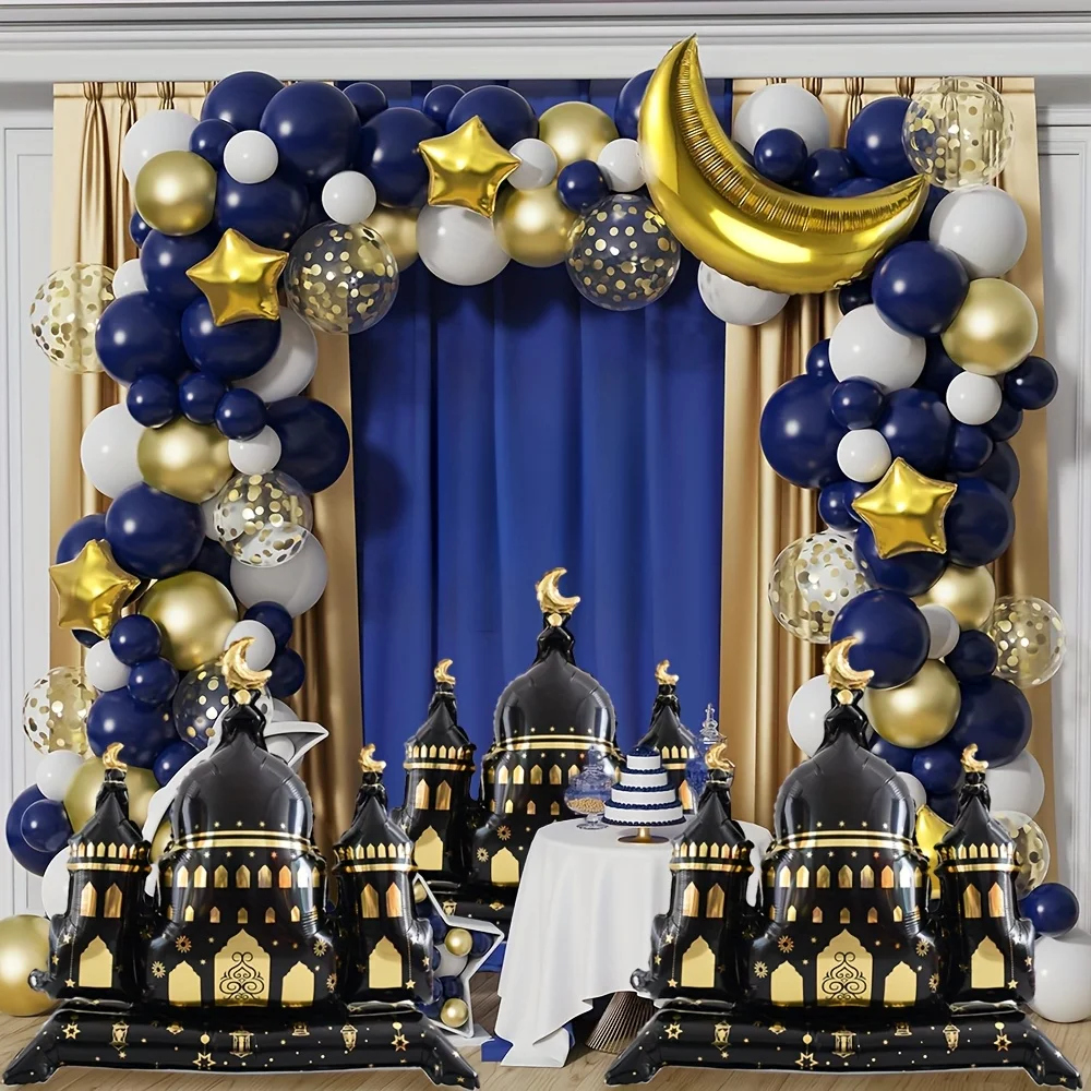 Schwarz Lila Hajj Mubarak Stern Mond Aluminiumfolie Ballon Set Eid Mubarak Islamischer Muslim Festival Pilgerfahrt Party Dekor Ballon