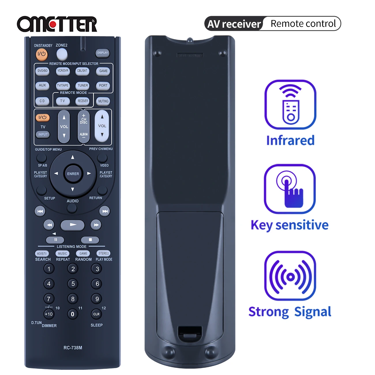 RC-738M For Onkyo AV Receiver Remote Control HT-RC160 HT-S7200 TX-SR607