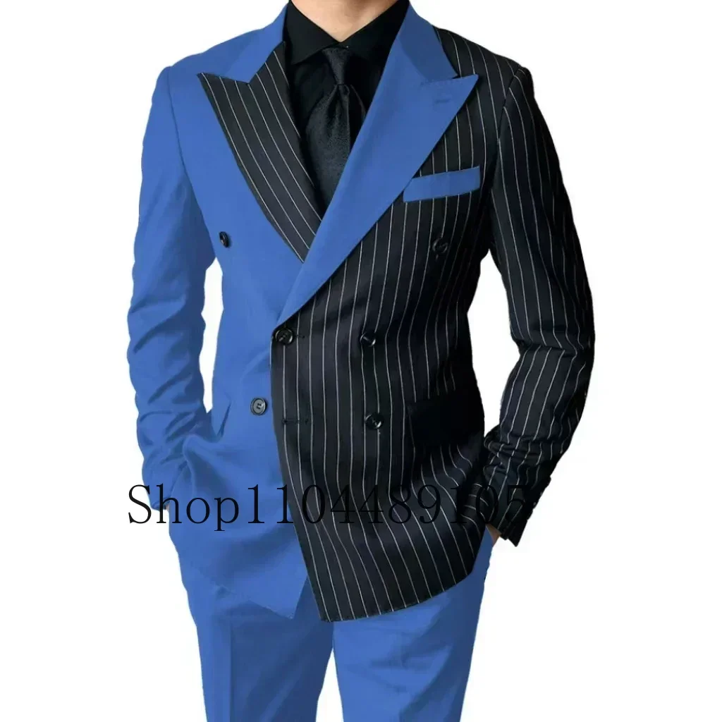 Color-blocked Striped Two-piece Suit，Herringbone，Striped Suit Men，Summer Beach，2 Pieces Blazer and Pants Set