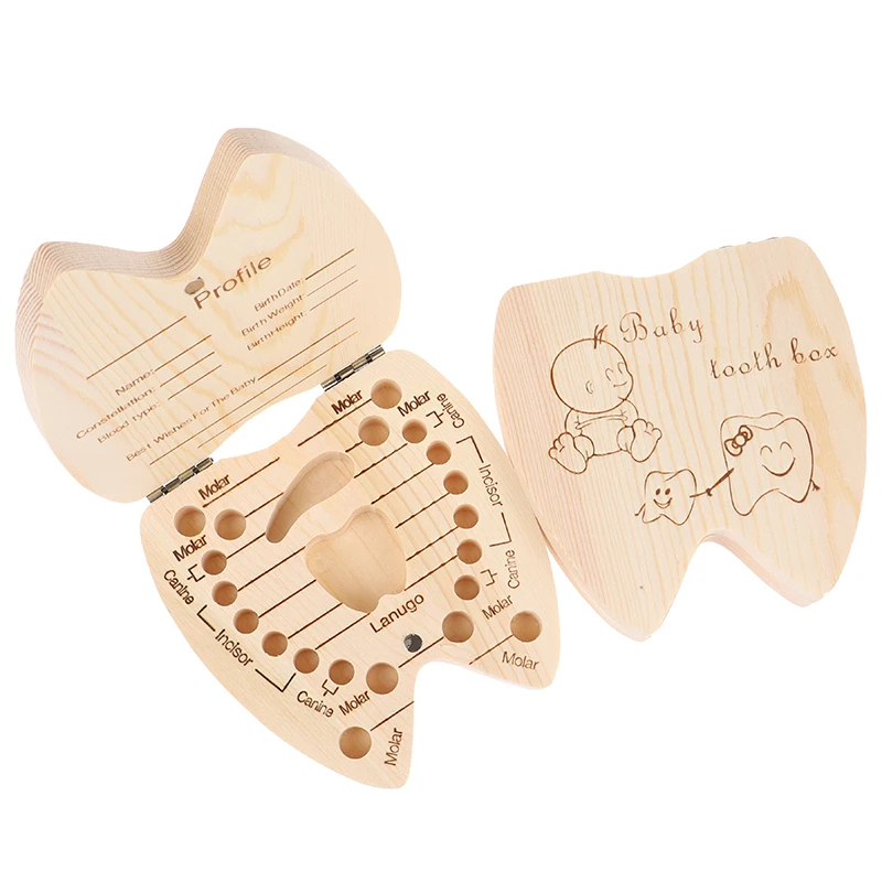 Baby Boys Girls Keepsake Wood Tooth Fairy Box Milk Teeth Organizer Storage Box